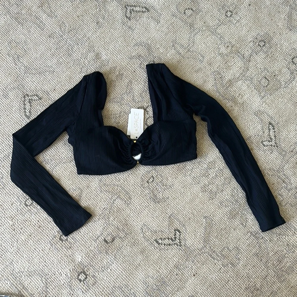 L*Space Anthropologie Beatrix Longsleeve Ribbed Bikini Top